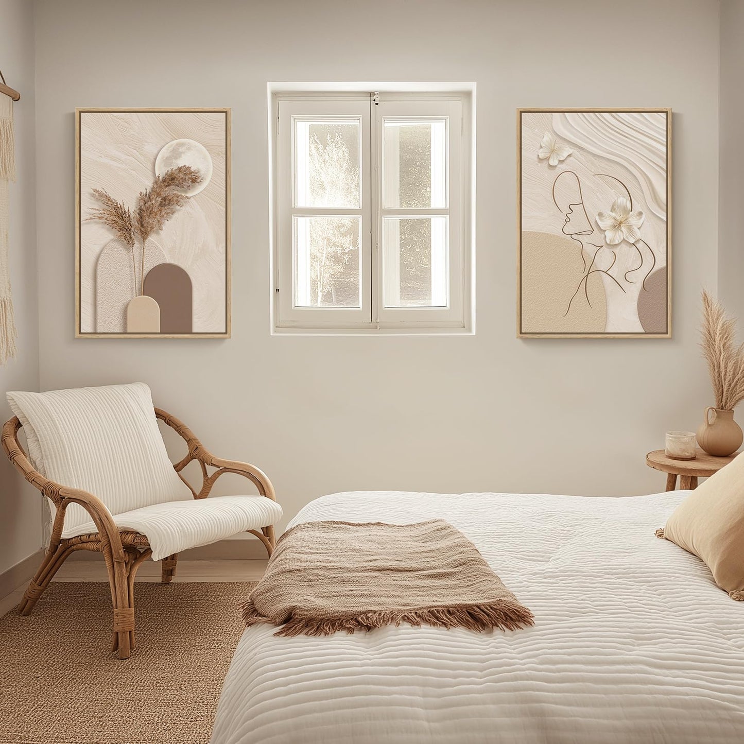 Large Framed Neutral Abstract Wall Art for Living Room, Set of 2 Modern Warm Beige and Taupe Canvas Artwork for Walls, Woman Silhouette Paintings Prints Wall Decor for Bedroom Home Office, 20x30 Inch