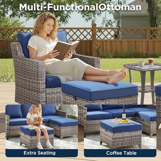 6 Piece Outdoor Patio Wicker Furniture Sets-High Back Outdoor Conversation Set
