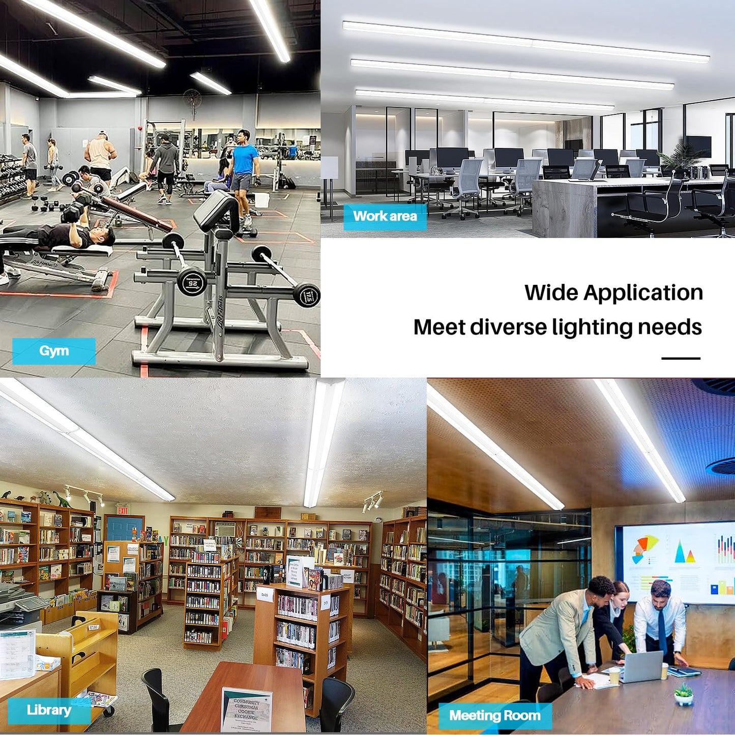 ANTLUX 8FT LED Shop Light, Ultra Slim LED Wraparounds 110W [6-lamp T8 Fluorescent Equiv.], 12500LM, 5000K, Commercial 8 Foot Strip Light, Flush Mount Garage Office Warehouse Ceiling Lighting, 6 Pack
