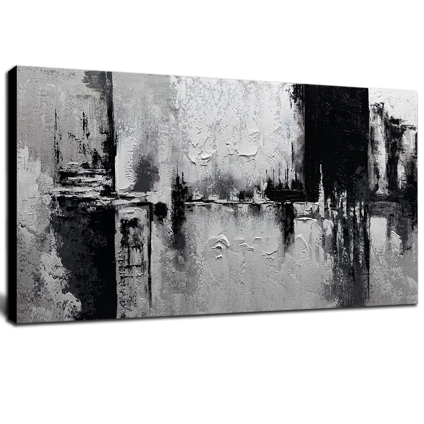 Trogonup Black and White Abstract Wall Art for Living Room Textured Canvas Painting Large Minimalist Modern Artwork for Bedroom Office Home Decor Ready to Hang 20"x40"