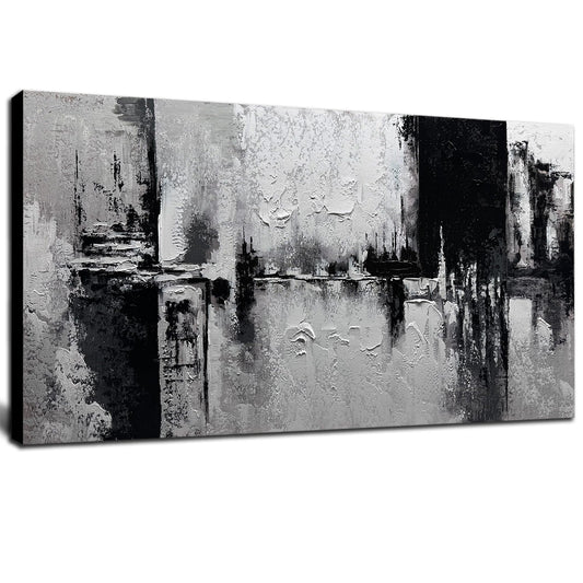 Trogonup Black and White Abstract Wall Art for Living Room Textured Canvas Painting Large Minimalist Modern Artwork for Bedroom Office Home Decor Ready to Hang 20"x40"