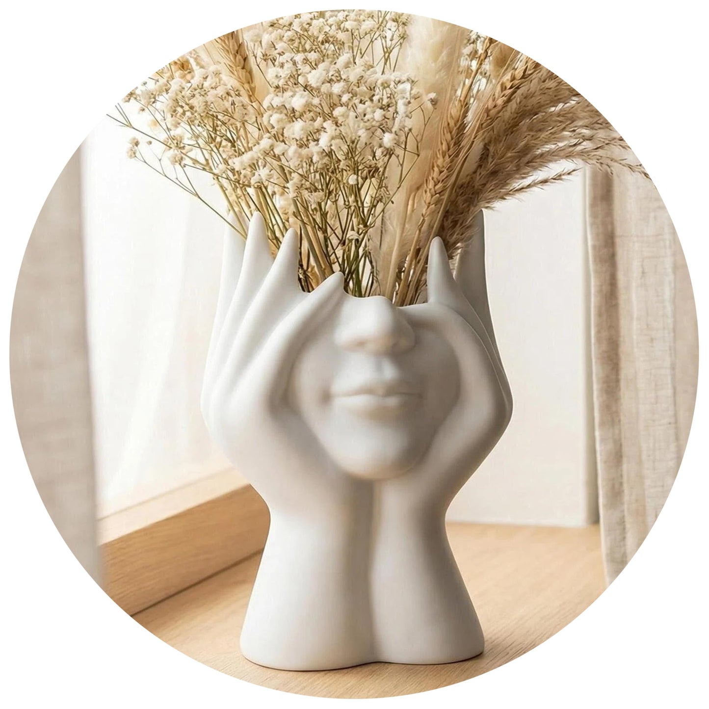 Abstract Human Body Art Tabletop Sculpture Makeup Brush Holder & Office Desk Pen Holder, Multi-Use Home Office Desk Decor, White Face Figurine Gift for Women Men