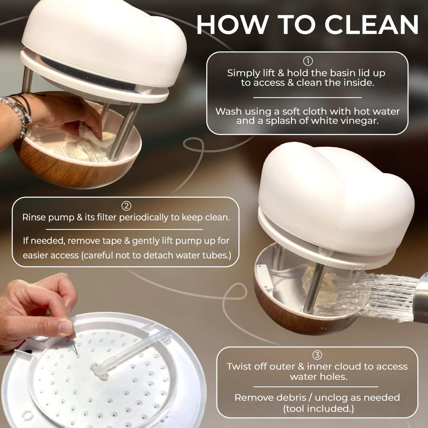 Mindsight ‘Calming Cloud’ Tabletop Water Fountain | Quiet Pump | Splash Resistant | Zen & Nature Décor | Promotes Focus, Stress Relief, Productivity, Sleep | Reminder to Pause & Reset | Desk Accessory