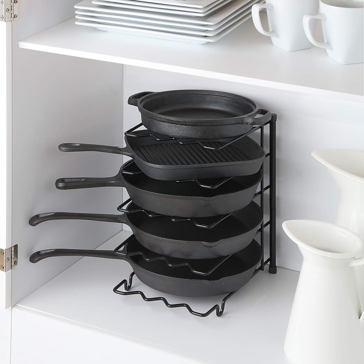 SunnyPoint Metal Heavy Duty Kitchen Countertop Cabinet Pantry Pan, Pot Lid, and Pot Organizer Rack Holder, 9.25 x 10.4 x 13.25 Inch, Black