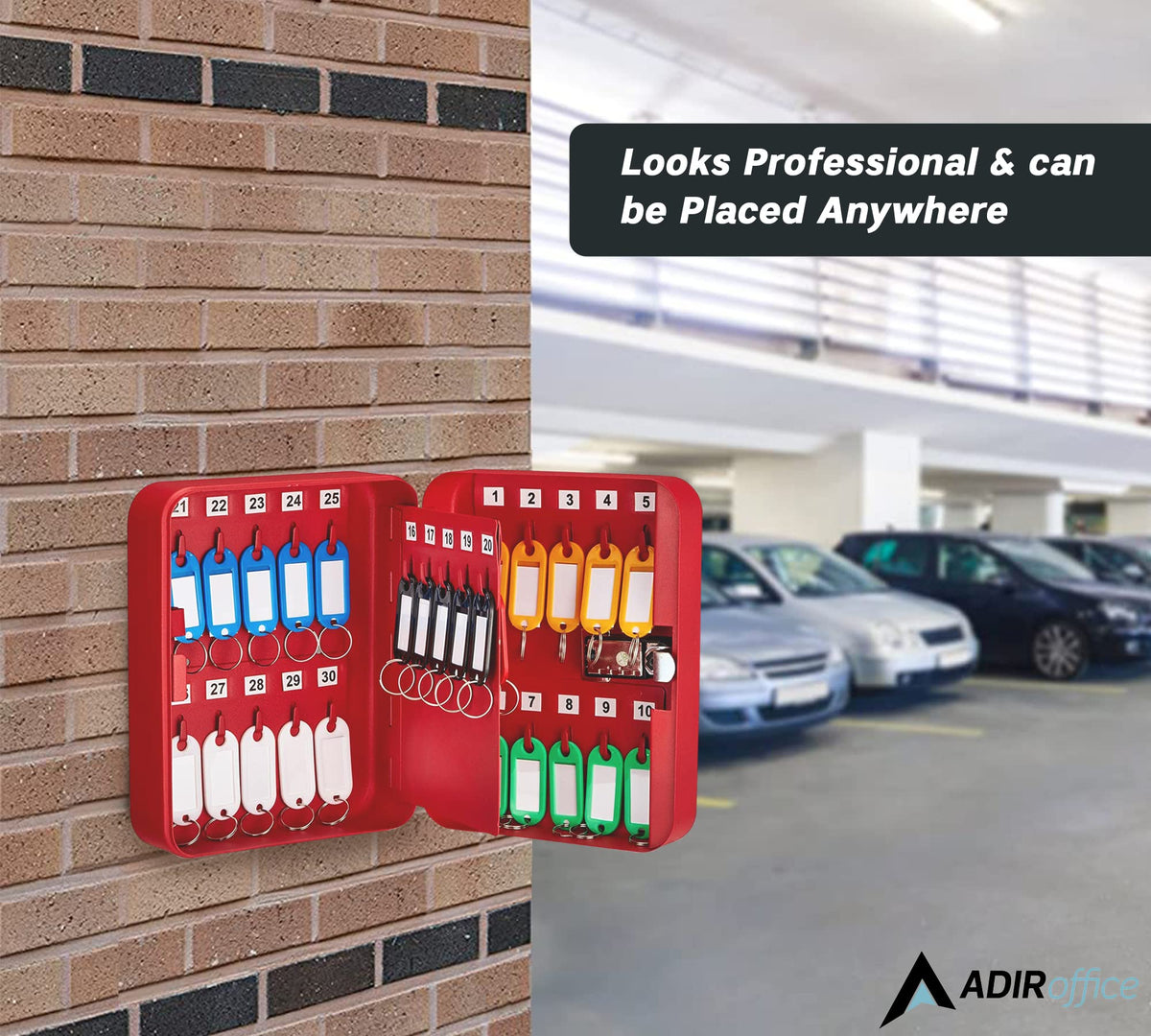 AdirOffice Steel Combination Lock Keys Cabinet Security Storage Box Organizer Holder Locked Key Box Wall Mount 30 Slots