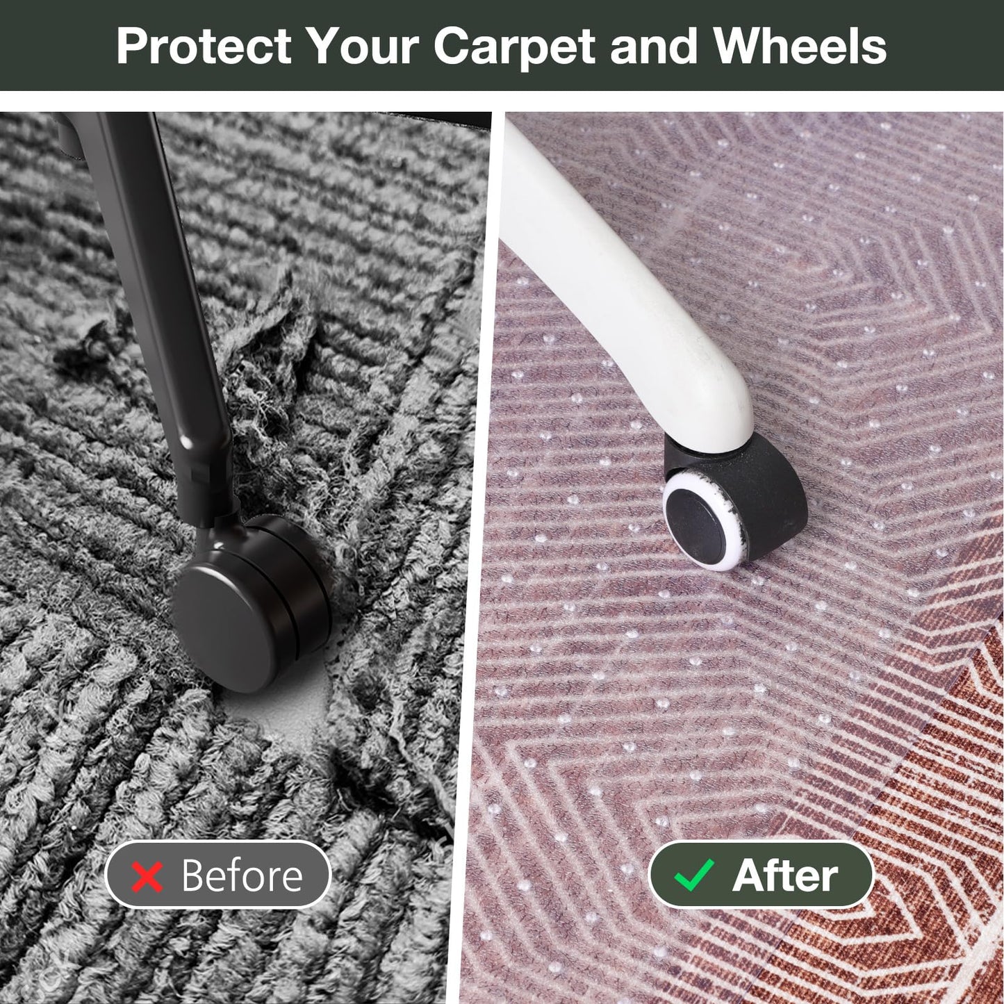 FUNMAT Chair Mat for Carpet, 45" x 53" Easy Glide Desk Chair Mat for Carpeted Floors, Beveled Edge Vinyl Mat with Grips, Heavy Duty Carpet Protector for Home Office, Clear(with Lip)