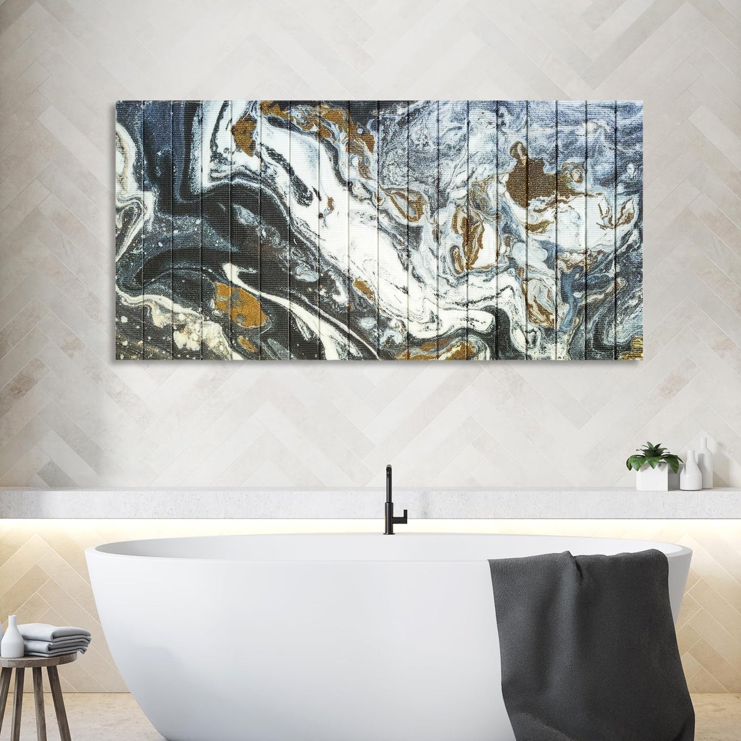 llribbons Framed Abstract Canvas Ribbon Wall Art Black White Gold Pictures Living Room Wall Decor Modern Painting Handmade 3D Woven Textured Prints Artwork for Bedroom Home Office Decoration 20" x 40"