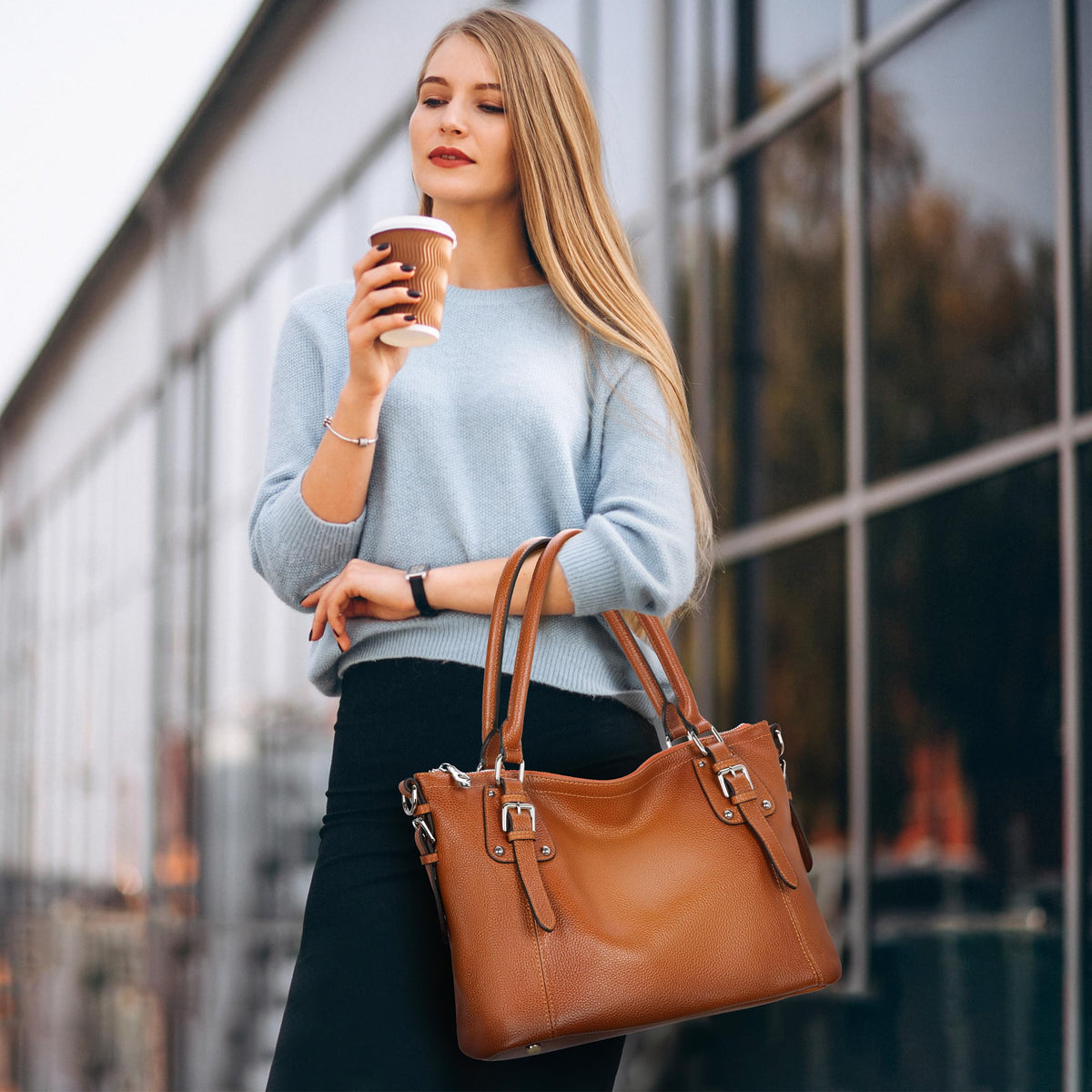 HESHE Genuine Leather Purses and Handbags for Women Tote Shoulder Bag Satchel Purse Top Handle Bags Hobo Crossbody Purse (Medium,Sorrel)