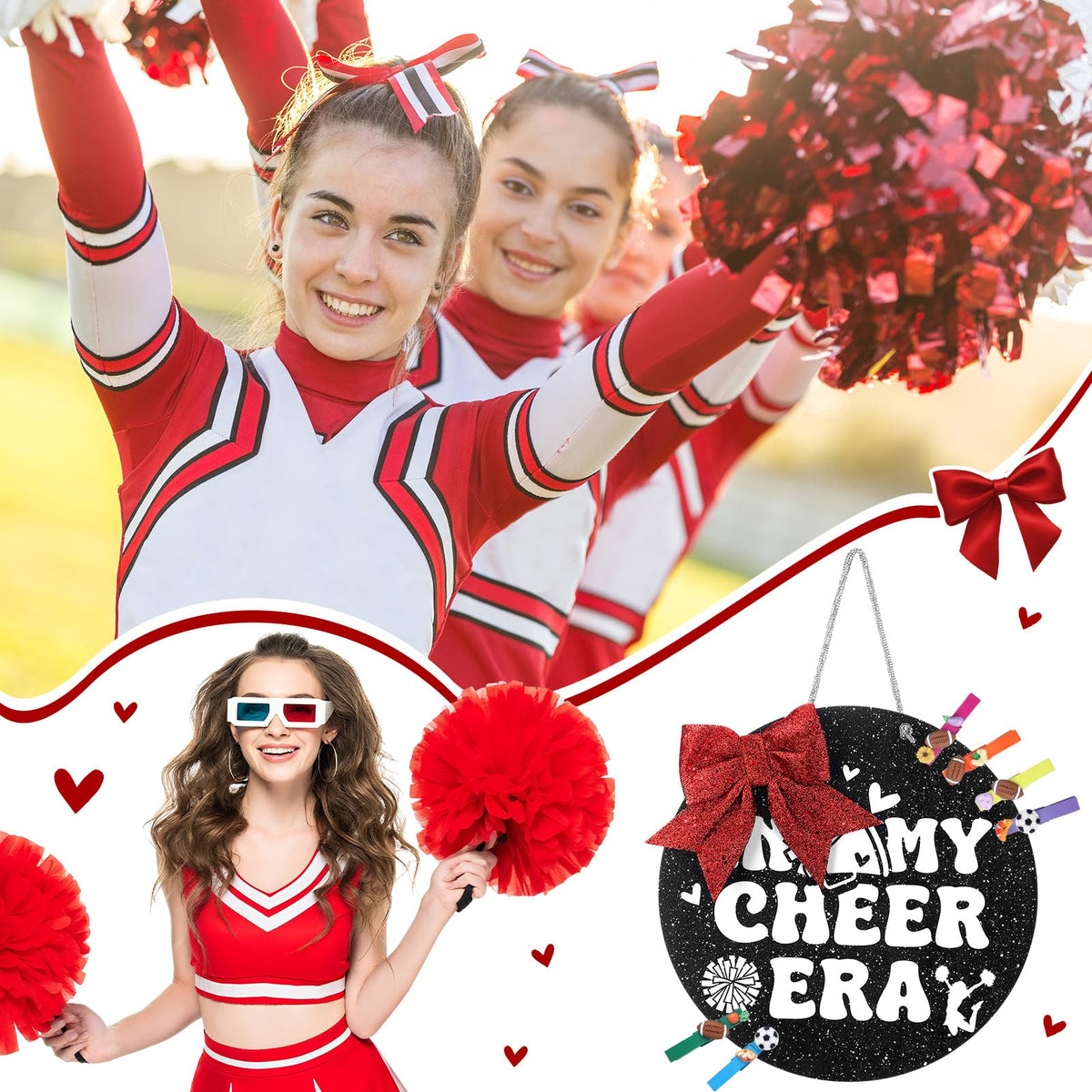 Threehoney 2 Sets Cheer Pin Me Holder Diameter 11 Inch in My Cheer Era Display Board Cheerleader Team Gifts Wooden Spirit for Girls Coach Wall Hanging Cheerleading Competition Pin Holder