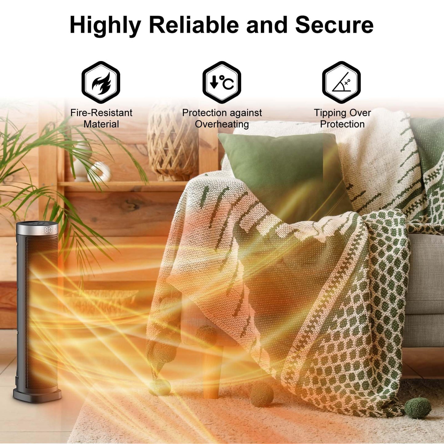 Space Heater for Indoor Use with Remote - 70° Oscillating Tower Electric Heater, 24 Inchs, 12H Timer, 1500W Quiet PTC Ceramic Heating with Thermostat, Fast Safety Heat for Office, Home, Bedroom