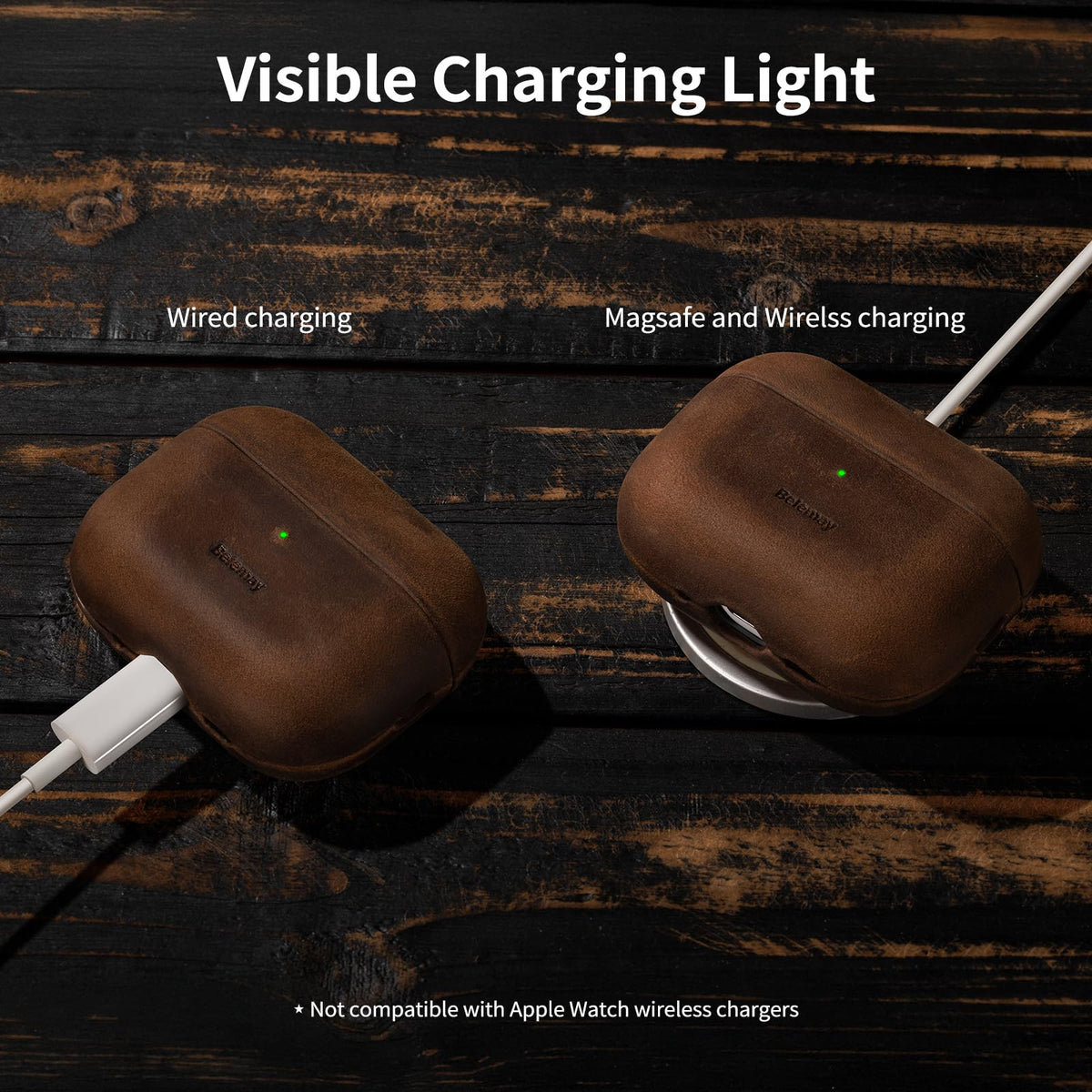 Belemay Handcrafted Crazy Horse Leather Case for AirPods Pro 3rd Gen (2025), Vintage Aesthetic, Two-Tone Effect, Unique Patina, Compatible with MagSafe, Compatible with Airpods Pro 3, Rustic Brown