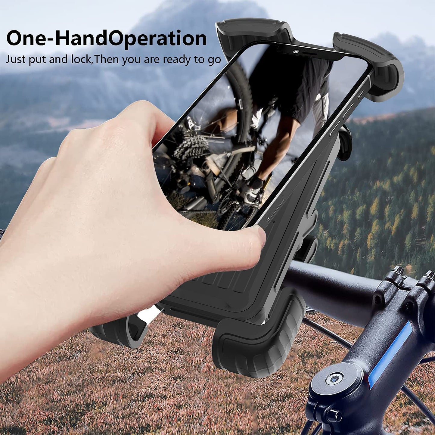 Marspeeder Bike Phone Holder Mount, [Super Stable Metal] Motorcycle Phone Mount with Security Lock, Bicycle Phone Holder Handlebar with Soft Cushion & Adjustable Clip Compatible with 4.7''-6.8'' Phone