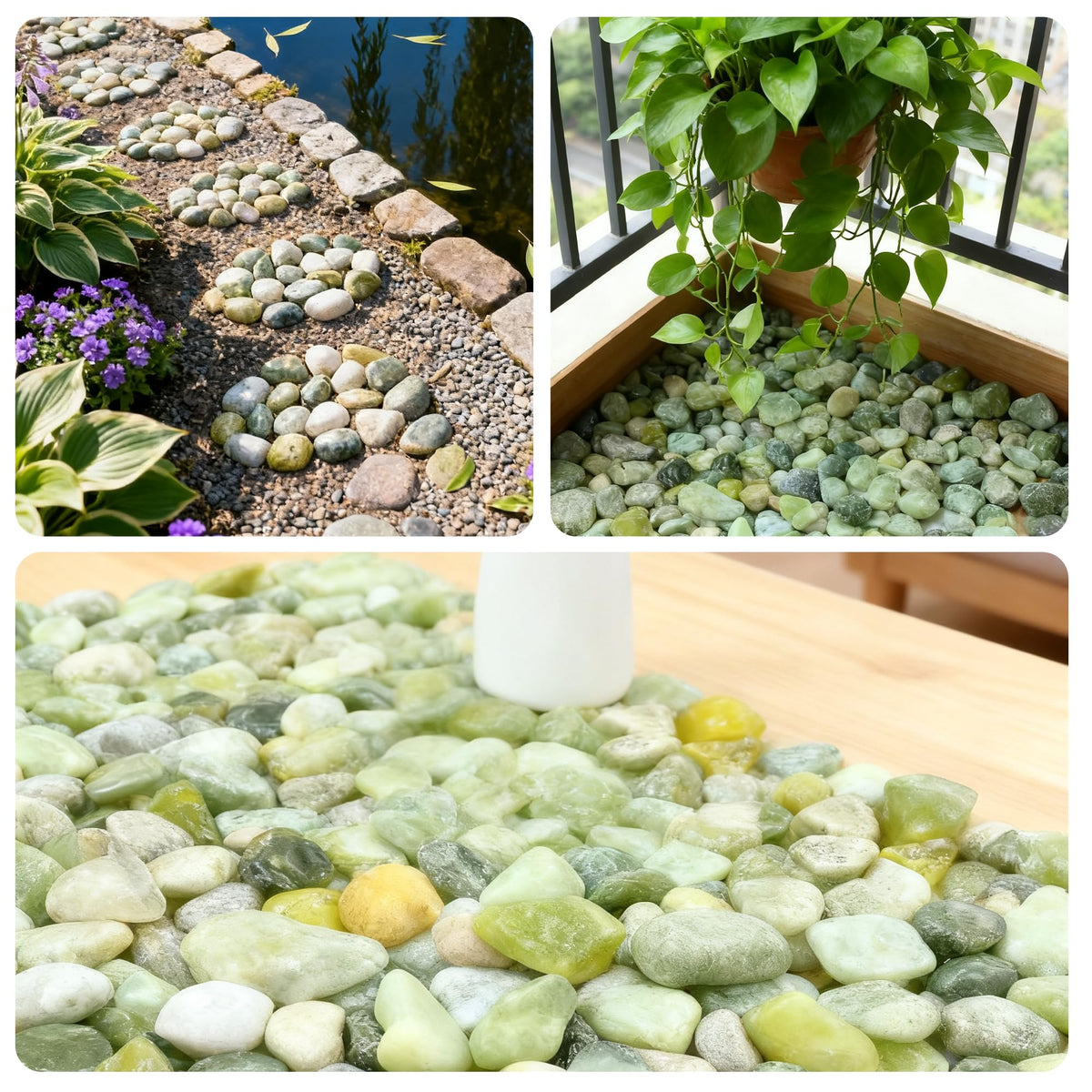 SIDONG 5 LB Jade Pebbles, 1.2-2Inch Natural Decorative Polished Jade Stones, Jade River Rocks for Succulents, Cactus, Vases, Indoor Plants, Garden Landscaping, Bamboo
