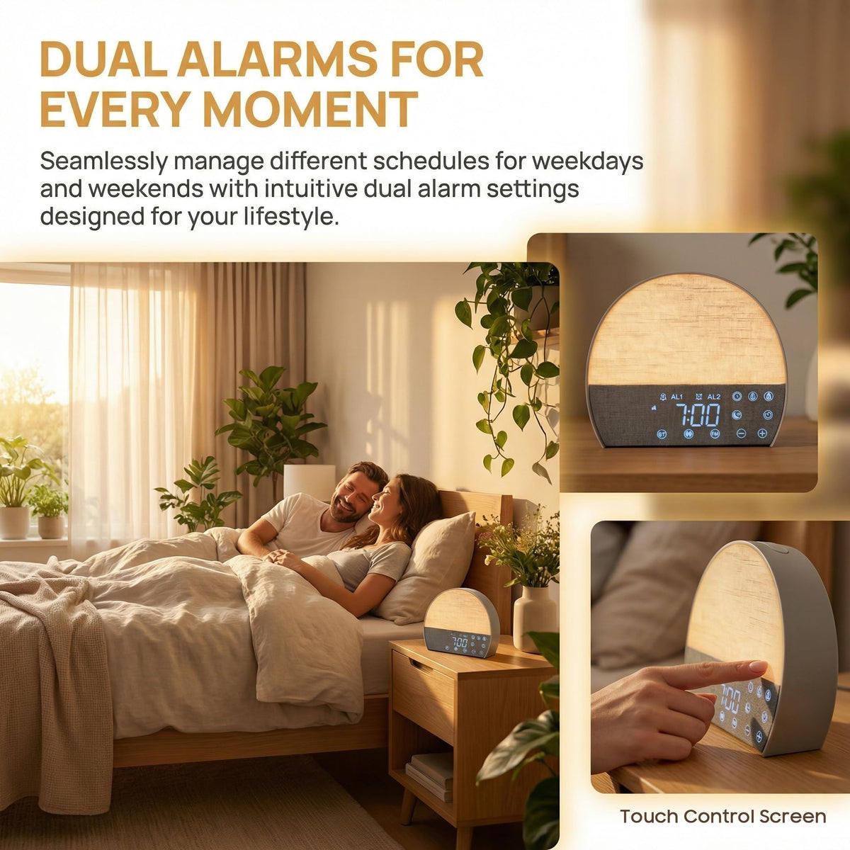 PAWPAWSEN Sunrise Alarm Clock with Bluetooth Speaker & FM Radio - Dual Wake Up Light, 30 Soothing Sounds, Sunset Sleep Aid, Minimalist Aesthetic for Heavy Sleepers, Kids & Bedroom Decor