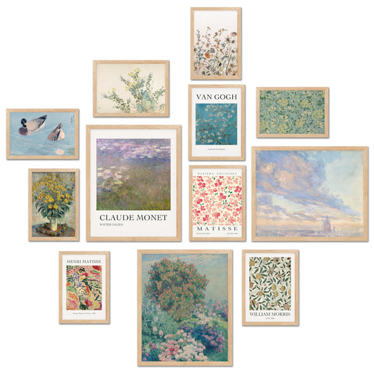 TwoDays Vintage Eclectic Wall Art Prints, Colorful Maximalist Room Decor Aesthetic, Famous Artist Painting Gallery Artwork Posters for Dorm. (Multi Sizes, 8" X 10" Largest, Set of 12, UNFRAMED)