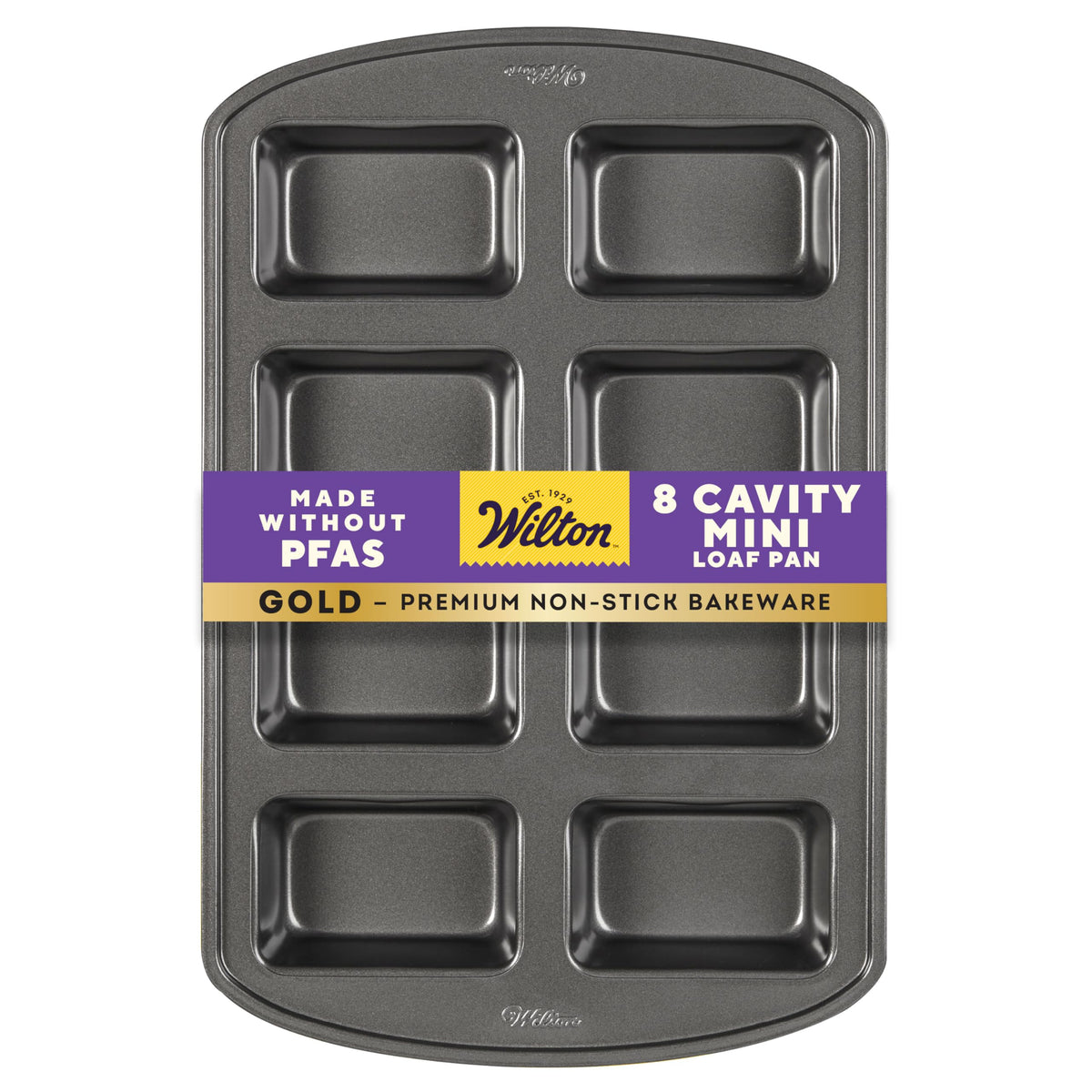 Wilton Gold Non-Stick Bakeware Mini Loaf - Baking Pan for Mini Banana Breads, Cakes & More - Made Without PFAS - Offers Even Heat Distribution & Hassle-Free Cleaning - 15 x 10 x 1.6 Inch, 8 Cavity
