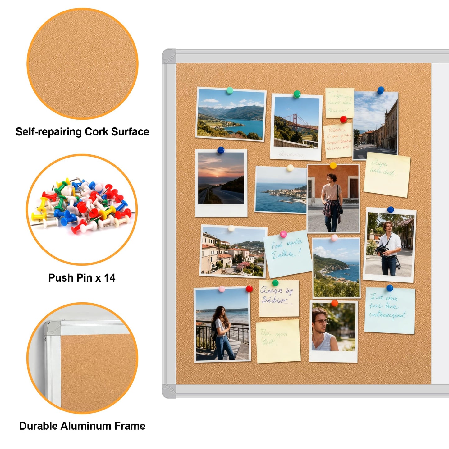 Cork Board White Board Combo, 36" X 24" Magnetic Whiteboard Bulletin Combination Board, Aluminum Frame Vision Board with Dry Erase Markers, Magnets, Eraser and Push Pins for Office, Home & School