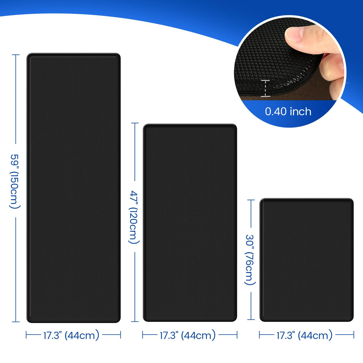 KitchenClouds Kitchen Mats for Floor,3PCS Kitchen Rugs,Non Slip Anti Fatigue Mats for Floor,Waterproof Kitchen Sink Mat,Cushioned Standing and Comfort Mats for Office,Black