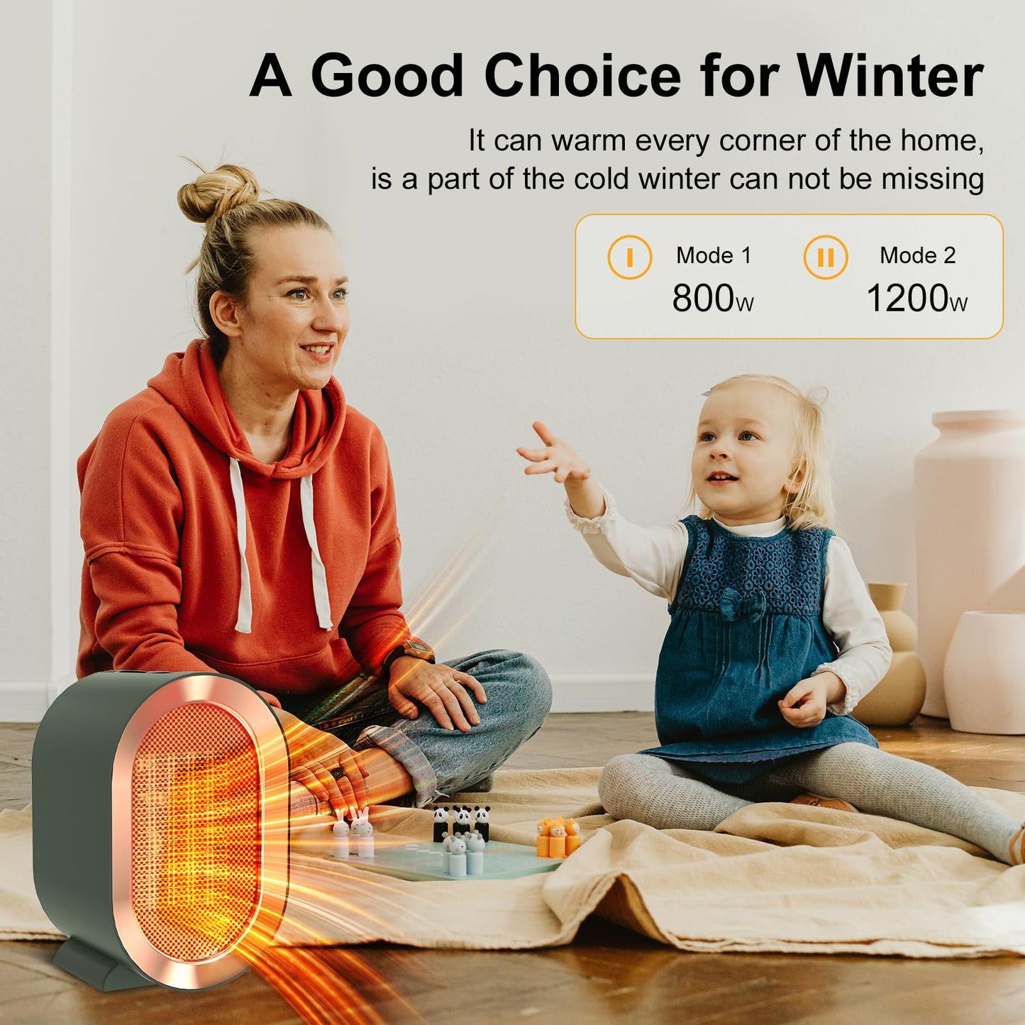 Swocky Indoor Electric Portable Space Heater, 1200W Personal Desk Heater, Fast Quiet Heating Ceramic for Large Room,Bedroom and Office Use (White)
