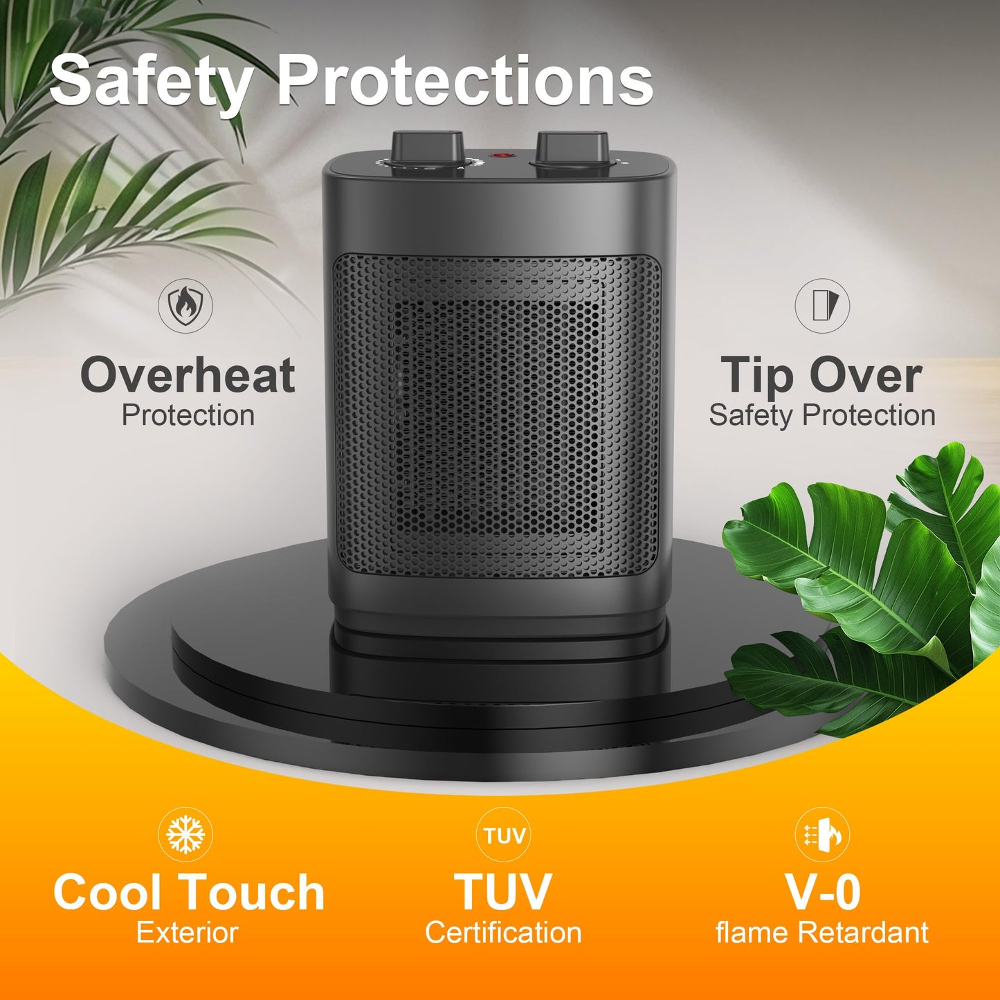 Small Space Heater for Indoor Use 1500W Portable Heater with Wild Range Temperature Adjustment Overheat & Tip Over Protection Electric Heater for Bathroom Black