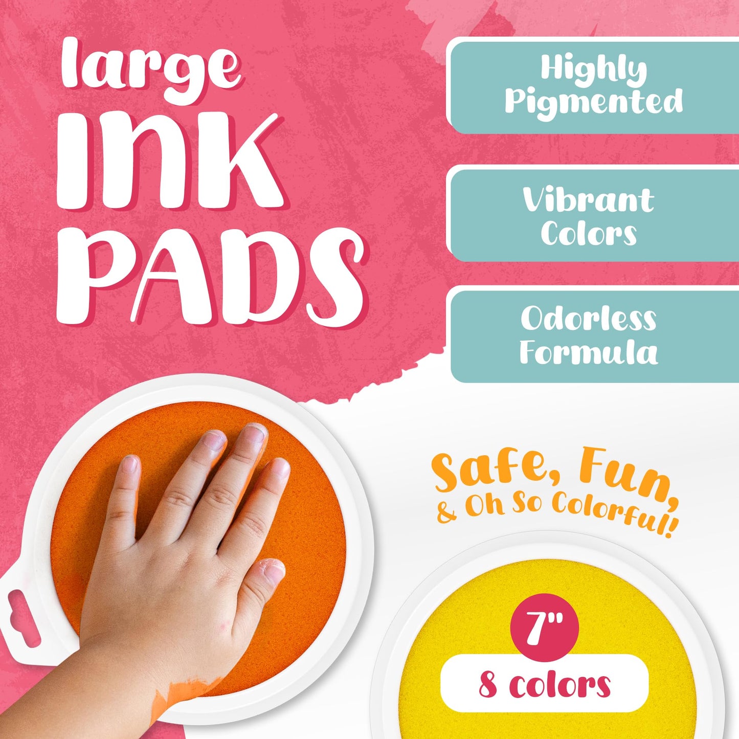 8 Pc Large Ink Pads for Kids - Washable Ink Pads for Kids - Hand/Handprint/Footprint Size - Washable Stamp Pads Kids Non Toxic Ink Pads for Stamps, Crafting, Finger Paint, Card Making, Gift for Kids