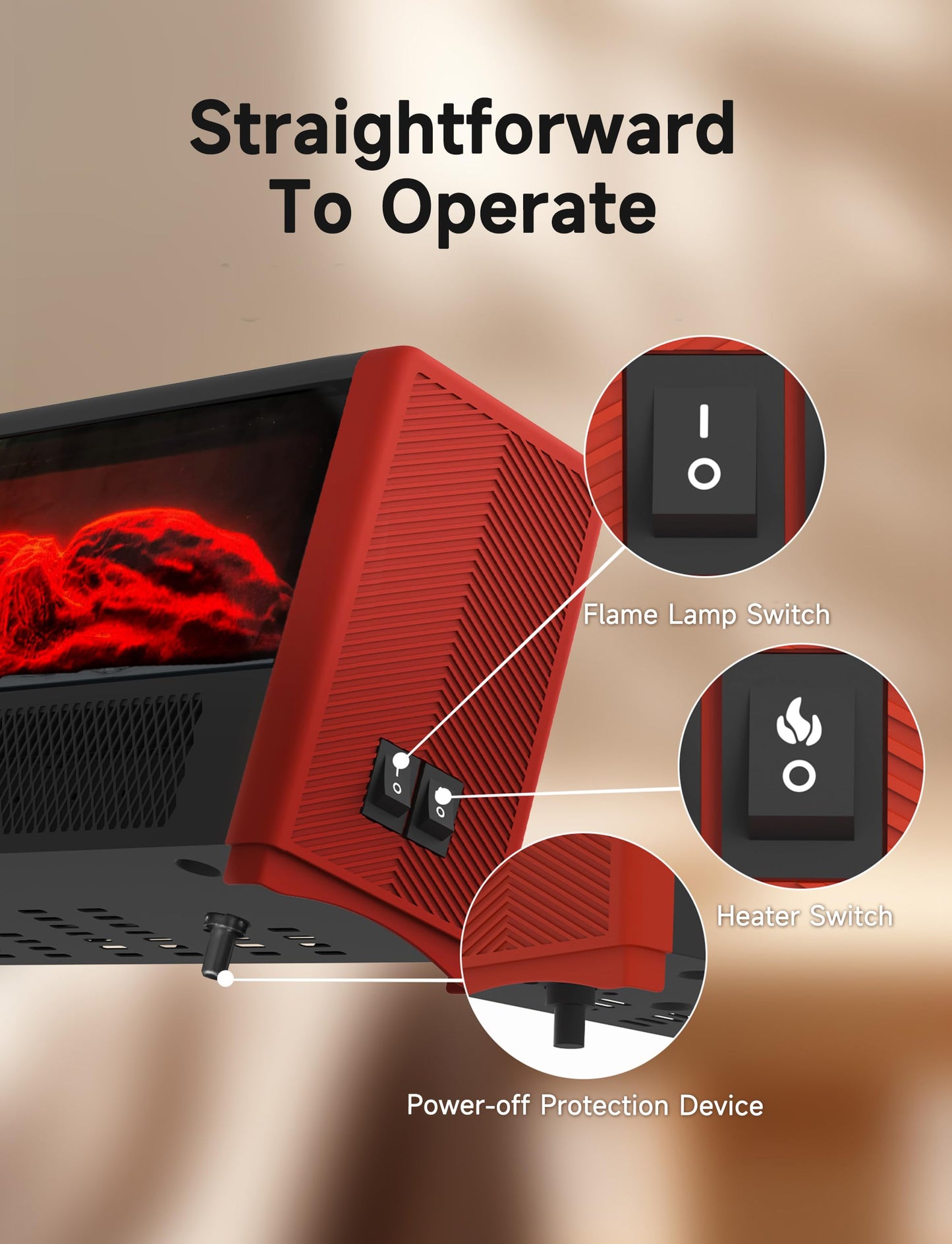 Pxonmow Small Space Heater with Realistic Flame Effect,600W Portable Mini Electric Desk Heater for Indoor Use,Fast Heating for Office,Bedroom,Study Room with Overheating & 45° Tip-Over Protection(Red)
