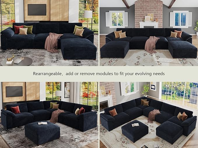 EASE MOOSE Blue Sectional Modular Sofa, FSC Certified Oversized L Shape