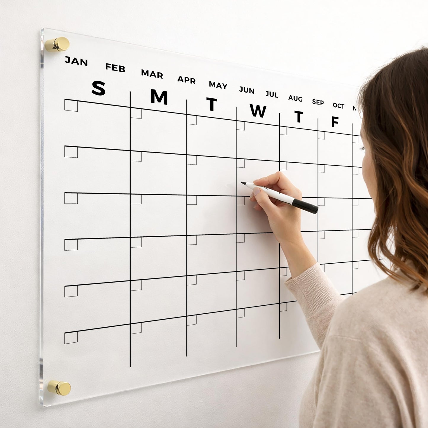 Acrylic Dry Erase Monthly Wall Calendar - Reusable Planner Board, Family Schedule Organizer, Office Schedule Board (Gold Standoff, 40"x28")