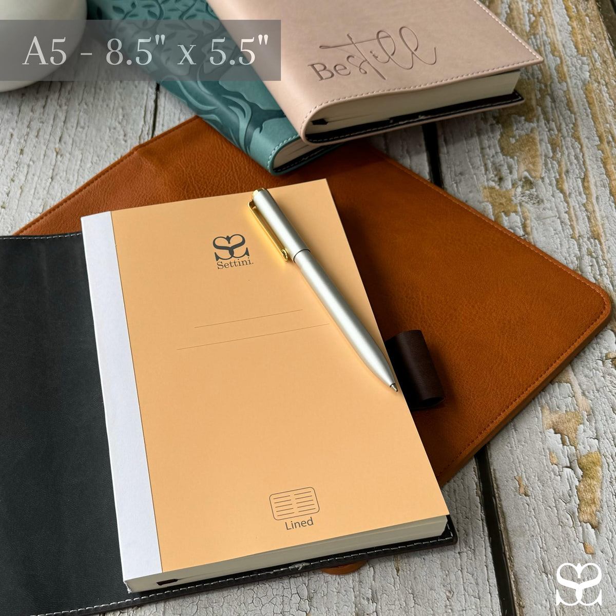 SETTINI® Lined Refill Journal Notebook for Refillable Journals – Premium A5 100 gsm Sheets Ruled Notepad 8.25 x 5.5 Inches with 256 Pages and Helpful Bookmark