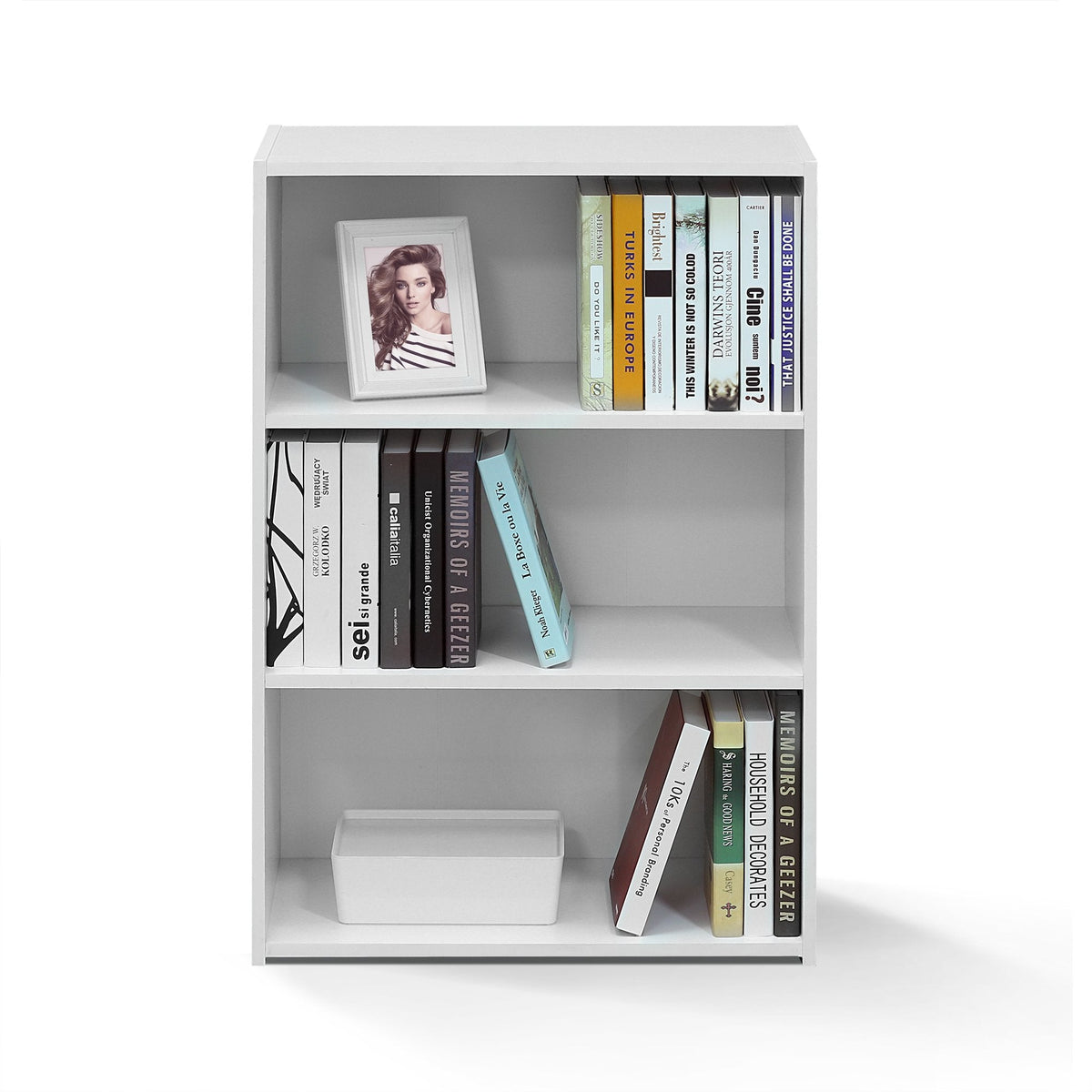 Furinno WRIGHT Book Shelf, 3-Tier Modern Bookshelf, Bookcase with Closed Back, 11.6" x 24.5" x 35.3", for Living Room, Bedroom, Home Office, Soft White