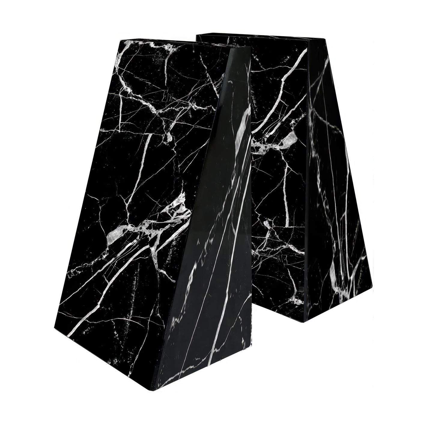 Ottimo Premium Polished Stone Marble 6" Book Ends for Bookshelf Decor, Home, Office or Kitchen Shelves. Heavy, Triangular, and Decorative Book Stopper with Anti-Slip Pads (Black Ice)