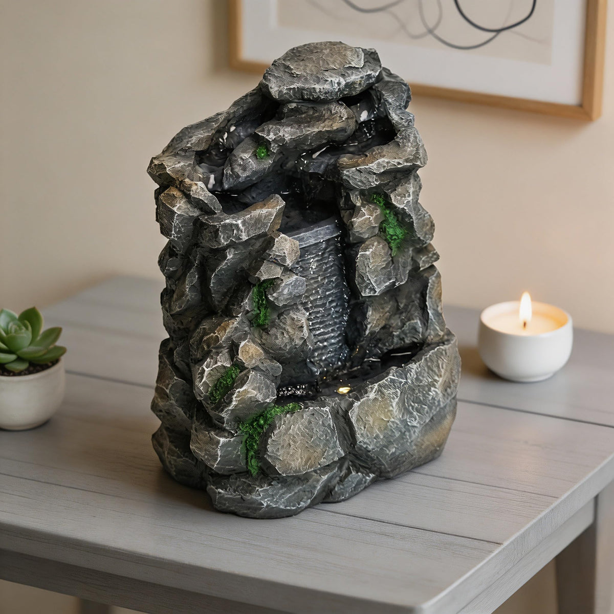WZAPPKEW Waterfall Fountain Indoor Water Fall Theme Tabletop Zen Fountain for Home Decor Desk Fountain for Relaxation Meditation(Waterfall)