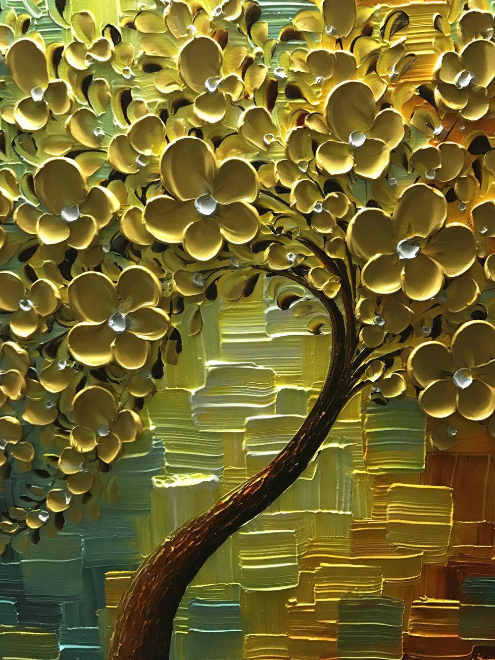 YaSheng Art - hand painted Wall Art, Modern Abstract 3D Textured Wall Art ,Golden Floral Oil Paintings ,Wall Art for Living Room, Bedroom Wall Decor, Framed Wall Art,Office Home Wall Decor Artwork 24x24inch
