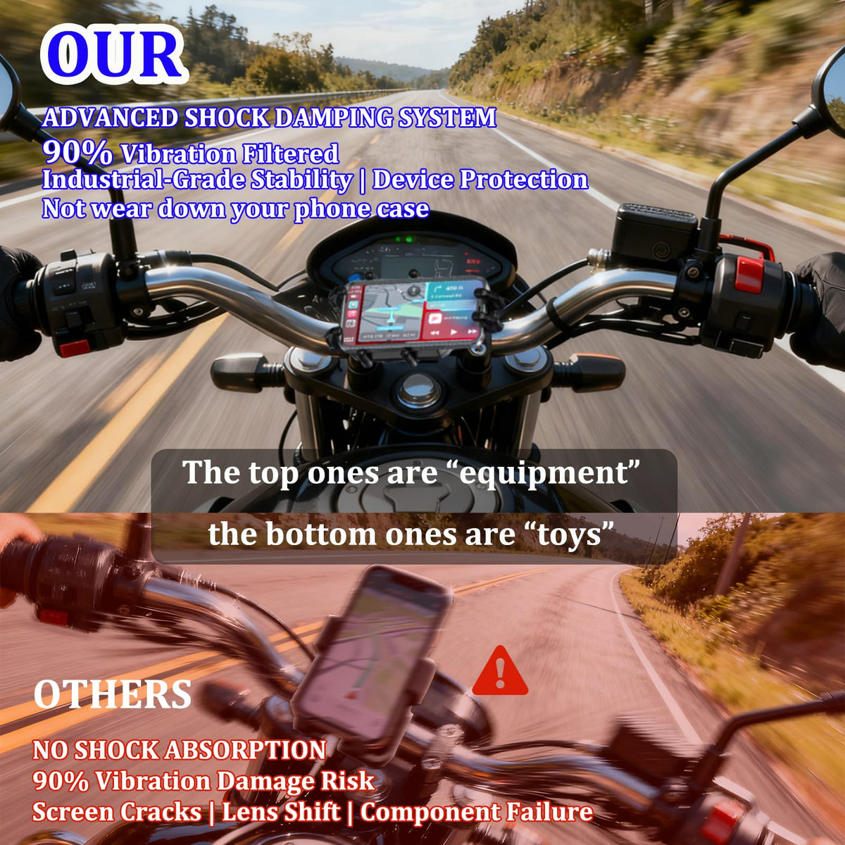 LOKTENWO Motorcycle Phone Mount with Vibration Dampener & High-Speed Secure Lock, Anti-Theft ATV Scooter Motorcycle Handlebar Phone Holder for 5.4” to 7.2” Smartphone