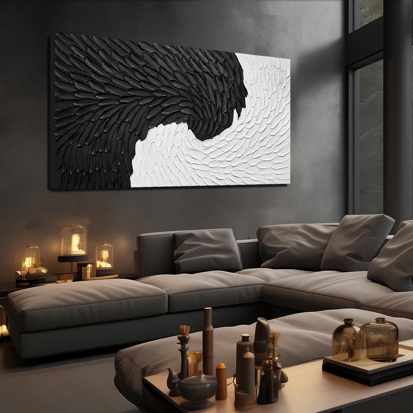 WVMAPTA Minimalism Canvas Wall Art for Dining Room Black and White Artwork for Wall Office Large Abstract Painting Wall Art for Living Room 29 x 58 Inch