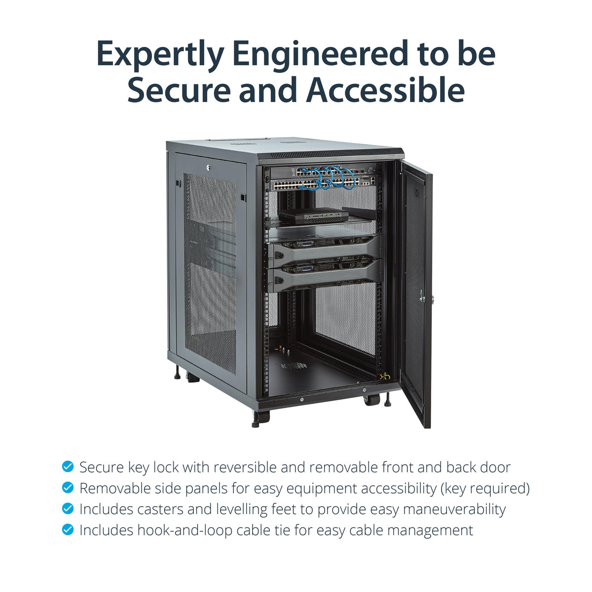 StarTech 18U Enterprise-Grade Server Rack Cabinet Kit, 19in Enclosed 4-Post Rack with Shelf and Cable Management, 29in (75cm) Mounting Depth, 992lb (450kg) Capacity
