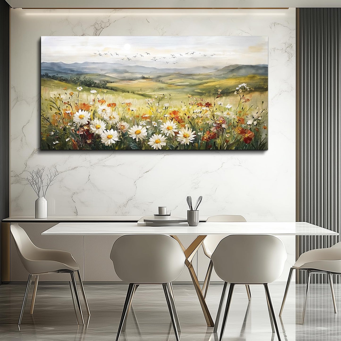 FUHAIHUA Canvas Wall Art For Living Room Large Framed Wall Decor For Office Modern Bedroom Decorations Prairie Flowers Landscape Pictures Farmhouse Paintings Artwork Aesthetic Home Decor 30" x 60"