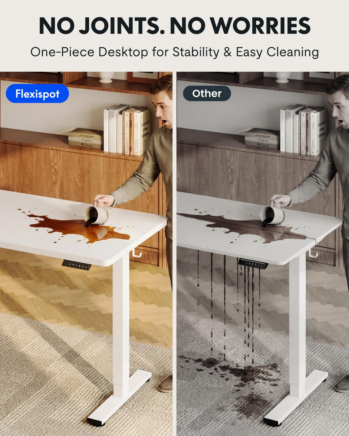 FLEXISPOT EN1 One-Piece Standing Desk, 48"x24" Seamless Desktop Electric Height Adjustable Desk for Home Office, Multi-Monitor Setups & Easy Assembly, White