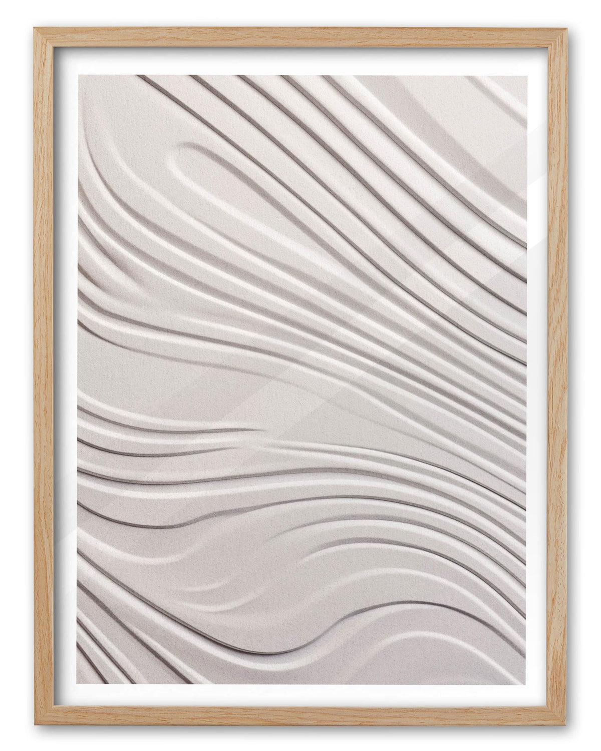 EcoHest Abstract Zen 3D Illusion Wall Art, 12x16in OAK Wood Framed Minimalist Flat Canvas with Soft Lines Design, Modern Japandi Style Decor for Bedroom, Living Room, 1 Pack