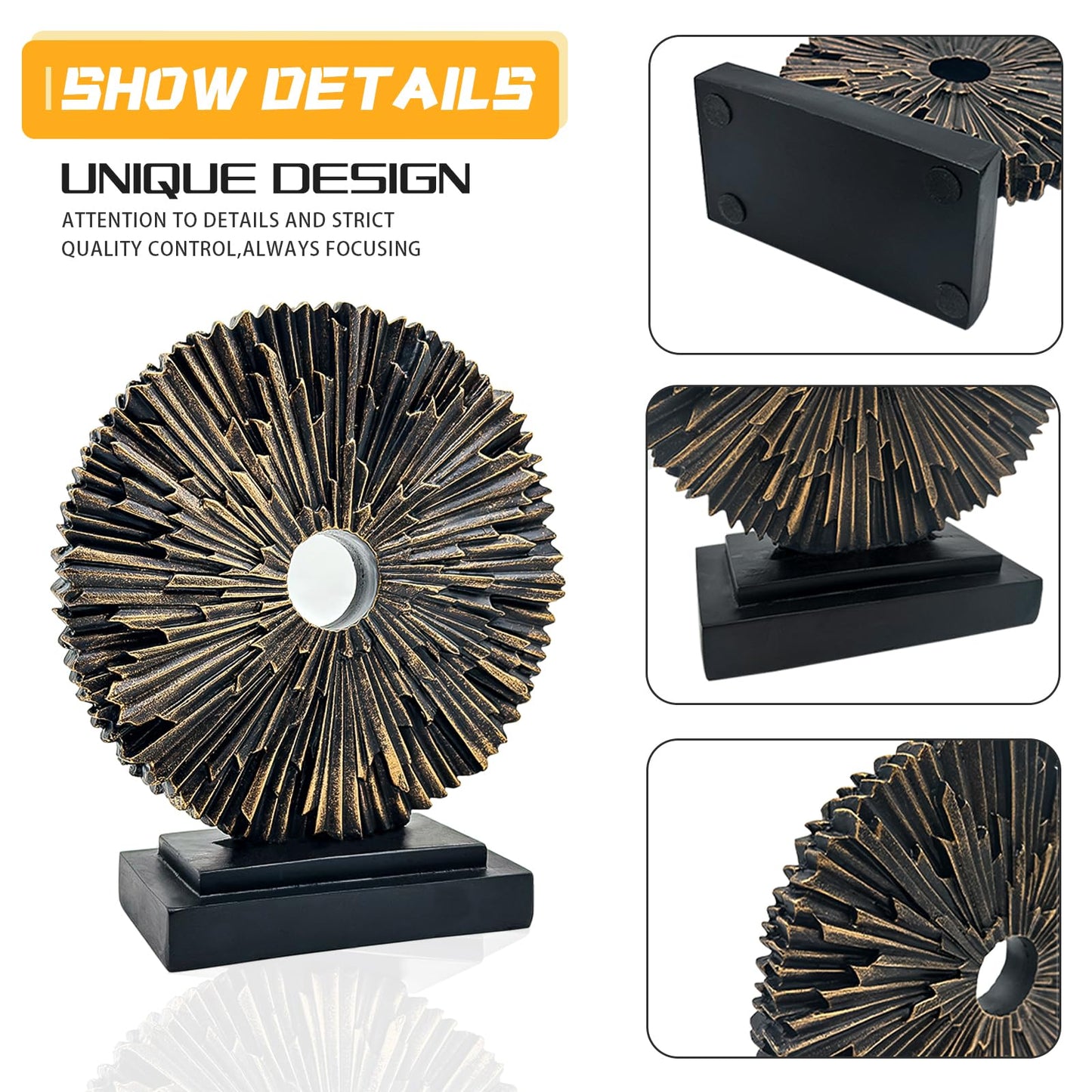 Paytonture Abstract Statue for Home Decor,Office Desk Sculpture for Men,Creative Round Line Ornament for Bookshelf,Modern Decorative Sculpture,Bedroom,Livngroom,Table(Black)