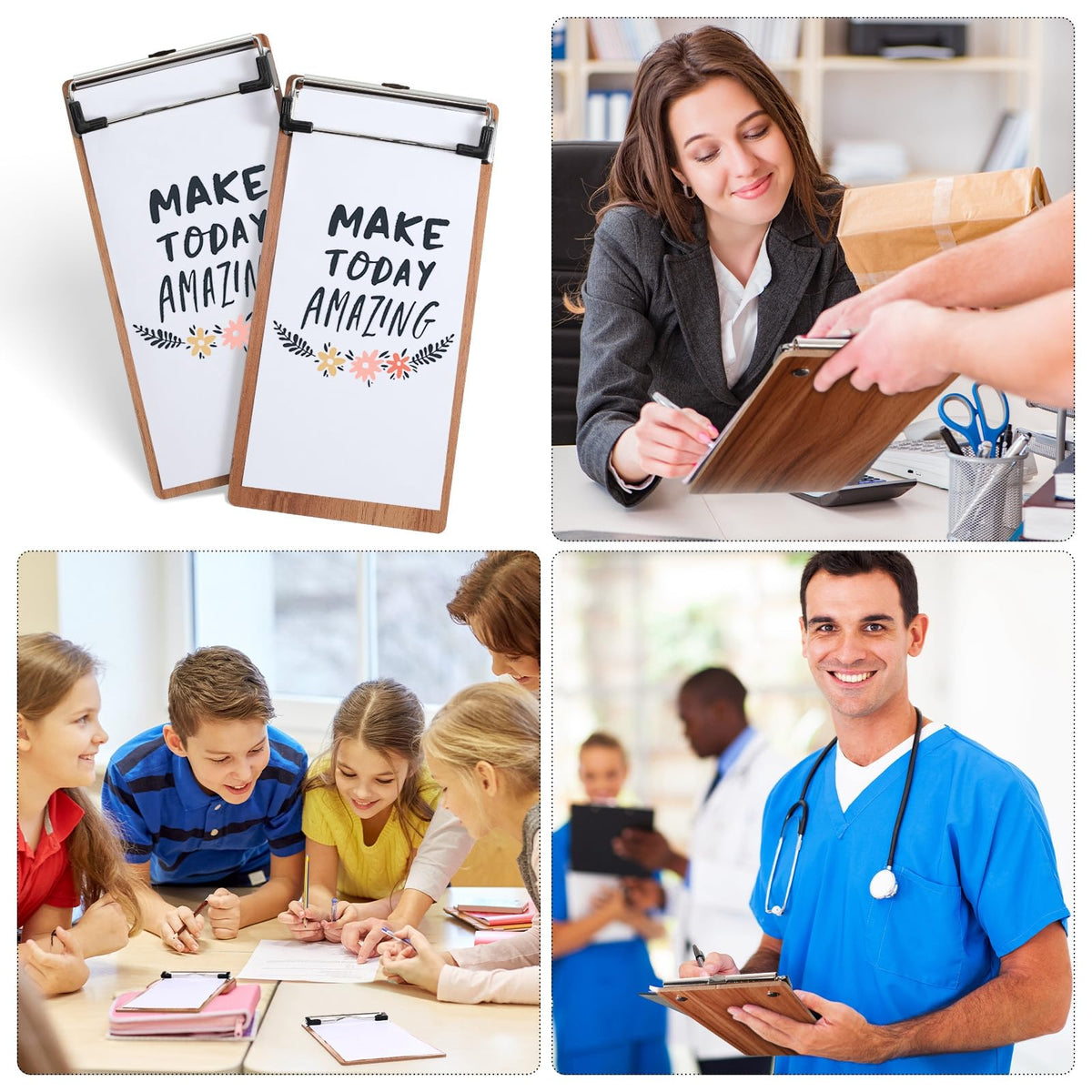Epakh 40 Pcs Mini Clipboard Small Clipboards Wooden Half Page Clipboard Wood Check Presenters Kids Clipboards for Restaurant School Waitress Guest Server Books Menu Holder, 8 x 4 Inch