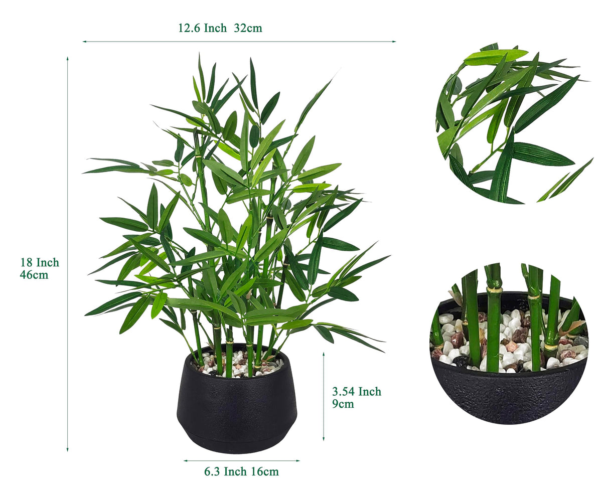 365 Blooming Decor 18-inch Tall Potted ARTIFICIAL Bamboo Plant (Black Pot) - Luxury Artificial Bamboo in black textures Pot for Home, Office, Kitchen, Counter Top, Indoor Decor, Money Tree, Lucky Tree