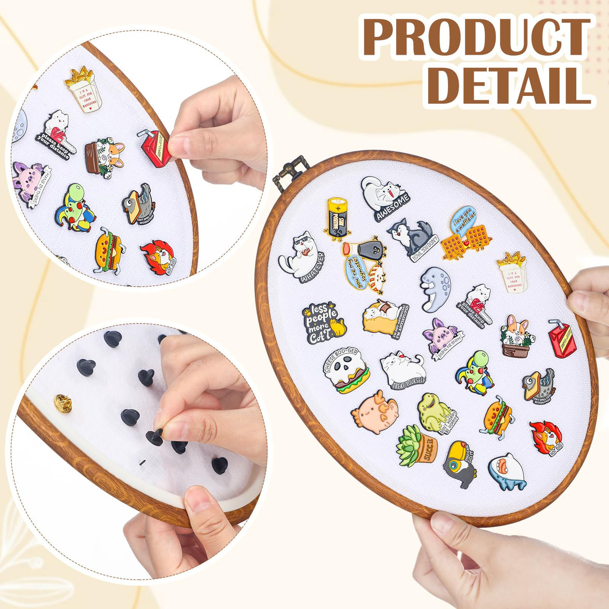 Yalikop Pin Display Board Fabric Enamel Pin Boards Wall Hanging Brooch Earrings Necklace Jewelry Holder Organizer Display Storage for Home and Holiday(White,11.4" X 8.6",1)