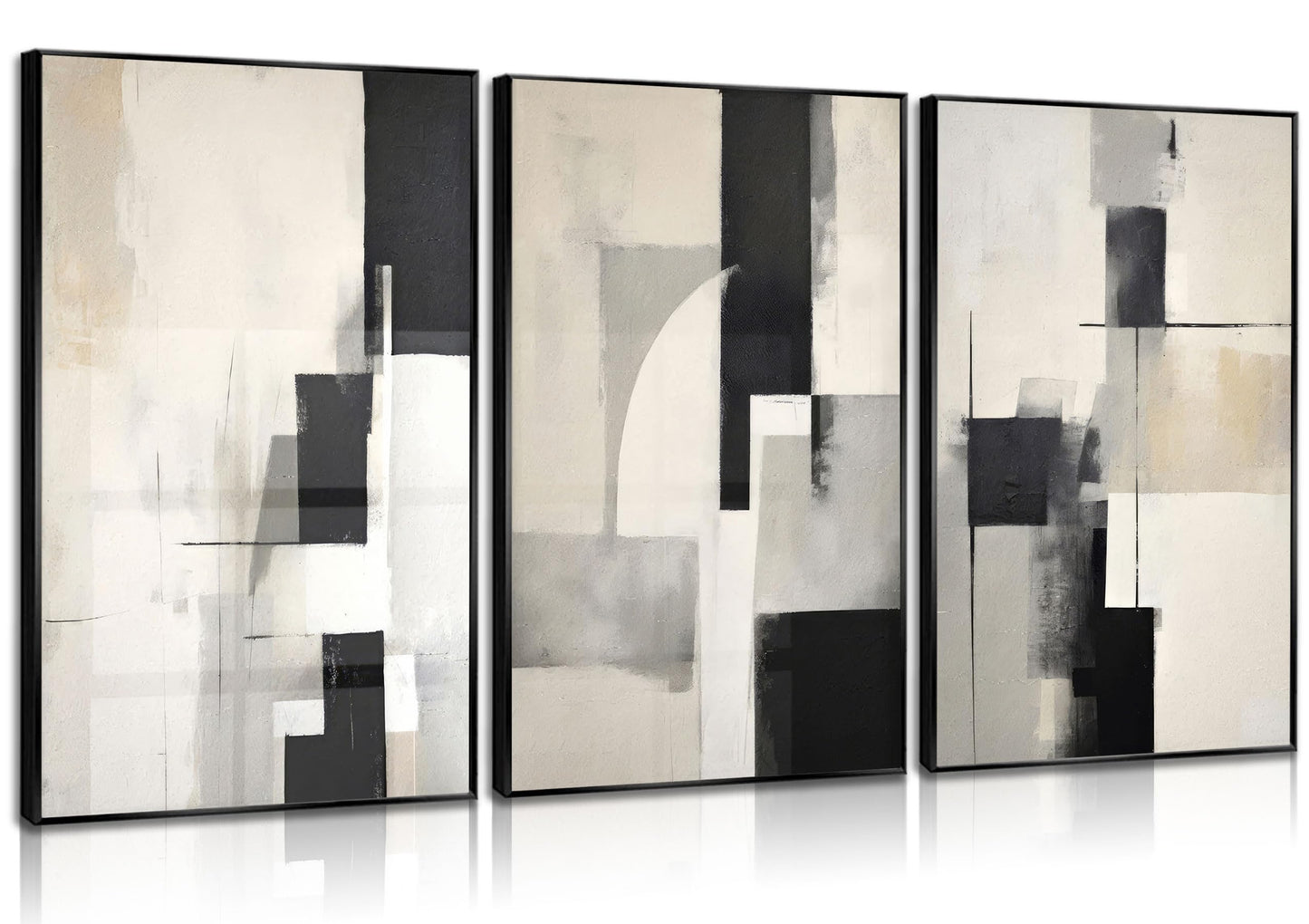 3Pcs Neutral Abstract Canvas Wall Art Pictures Modern Minimalist Posters Prints Beige Black Brown Simple Wall Decoration for Living Room Bedroom Bathroom Office 12x16in Unframed