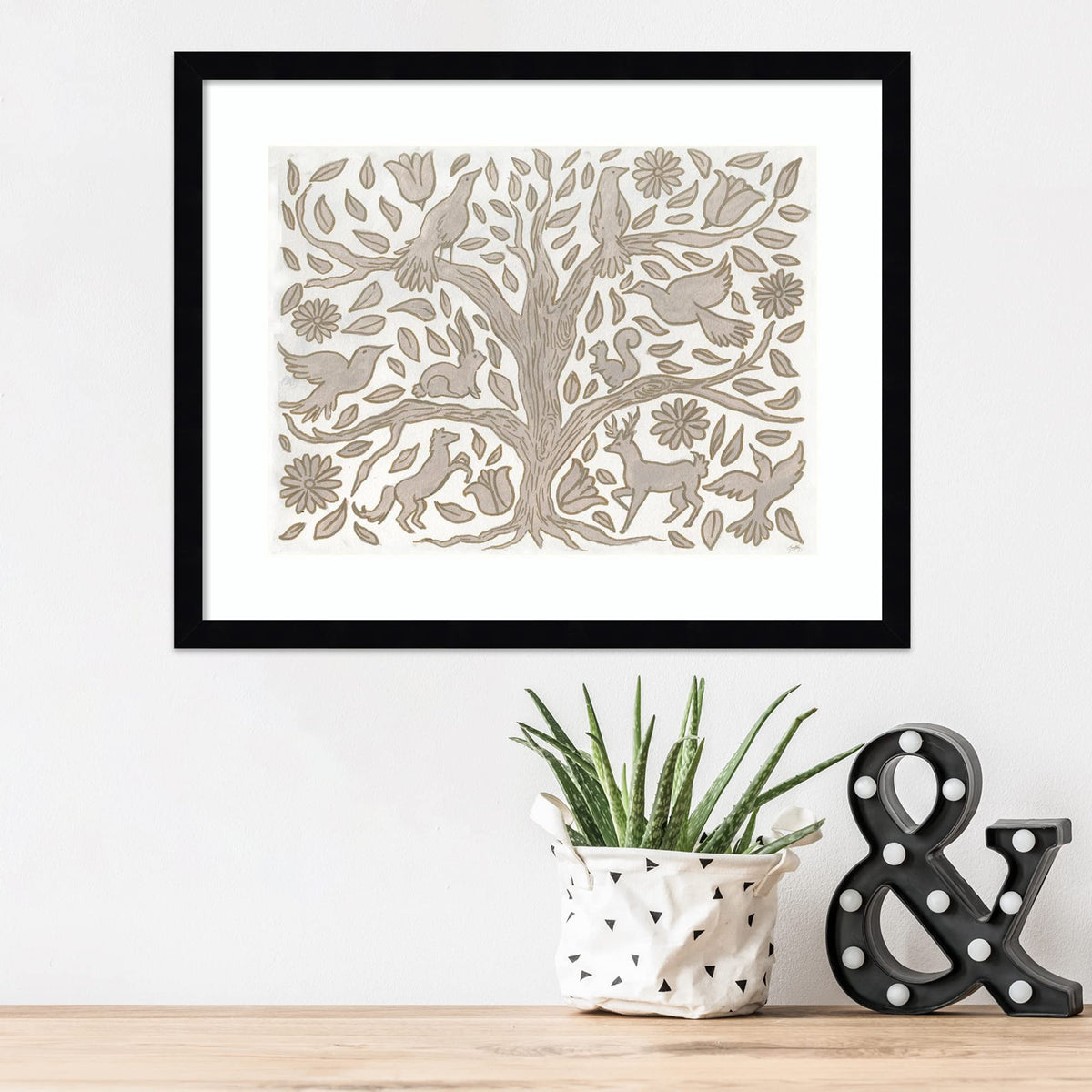 Amanti Art Framed Wall Art Print 17x21 Animal Tree by Elizabeth Medley, Animals Wall Art, Whimsical Decor, Small Poster Painting Artwork for Living Room, Bedroom, Bathroom, Kitchen, Office or