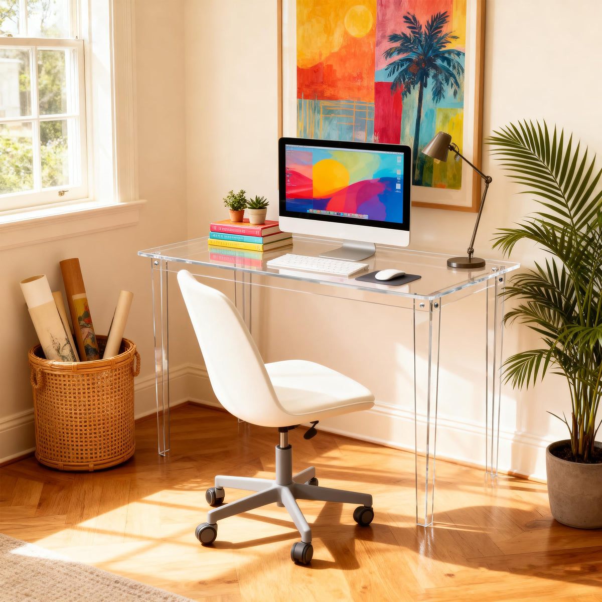 solaround Acrylic Desk, Clear Modern Writing Table for Home Office (Clear, Nomal)