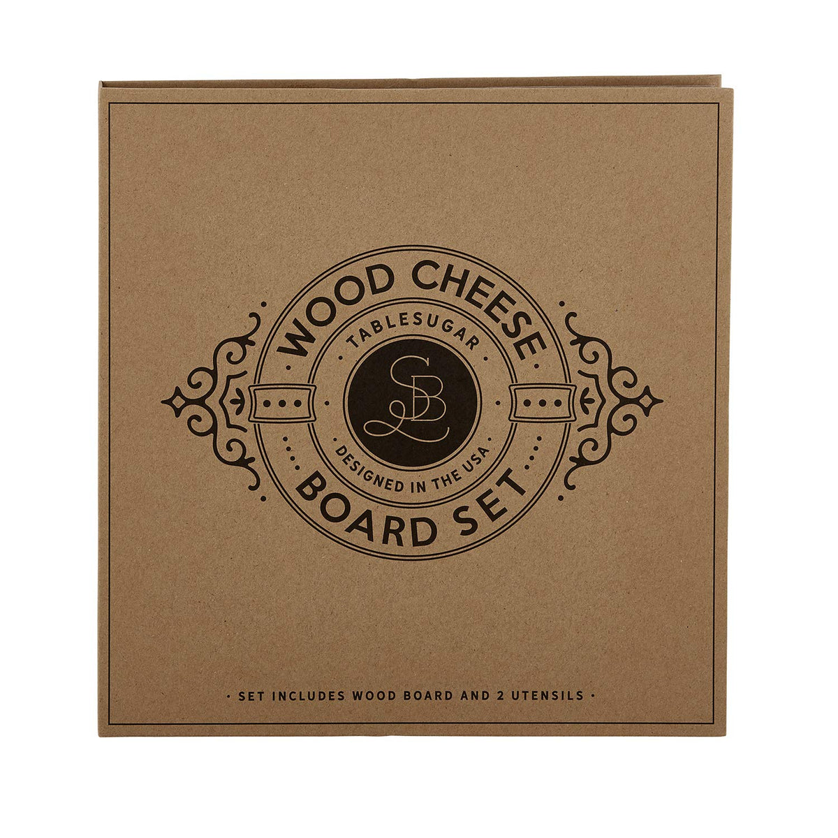 Santa Barbara Design Studio Gift Set Kitchen Essentials TableSugar Kraft Cardboard Book Gift Box, 3-Pieces, Wood Cheese Board Kit