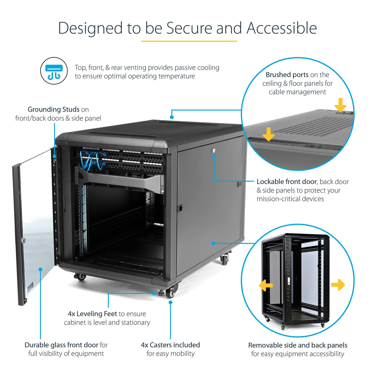 12U 29in Knock-Down Server Rack Cabinet with Casters