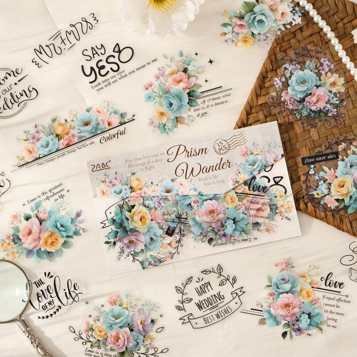 Kigofora 90-Piece Floral Quote PET Stickers for Journaling & Scrapbooking,Transparent Flower Stickers with Words, Aesthetic Collage Supplies for Planner, Cards & Paper Crafts