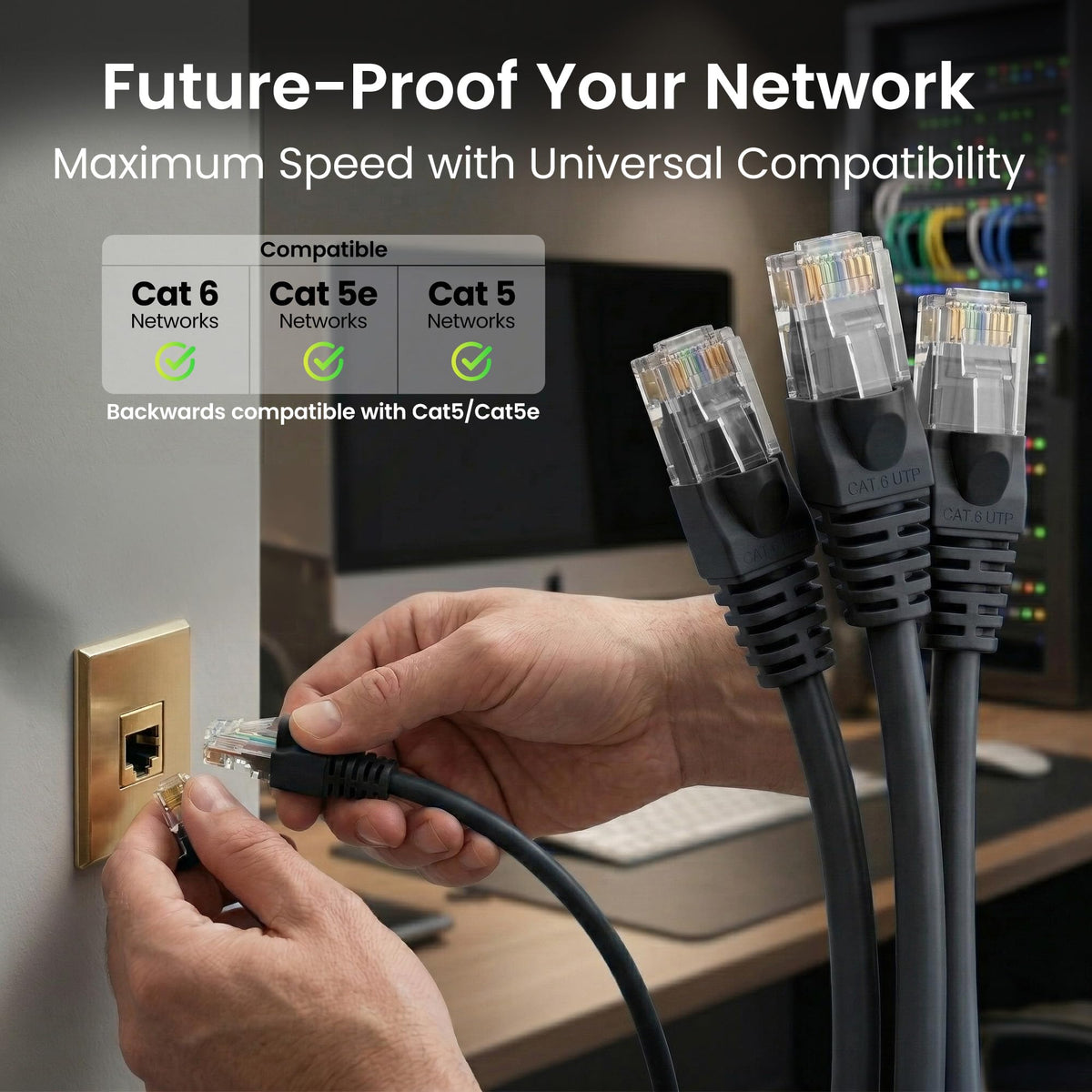 GEARit Cat 6 Ethernet Cable Pack - 100-Pack 0.5 ft Cat6 Ethernet Patch Cables | RJ45 Network Patch Cable, 10 Gbps Snagless Gold-Plated Connectors - Ethernet Cable Cat 6 for PC, TV, Router - Black